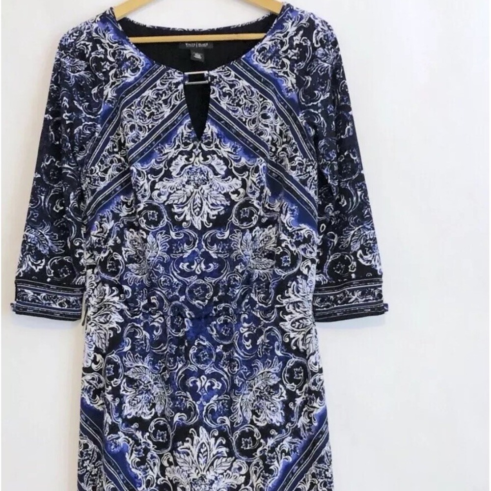 White House Black Market Scarf Print Dress Small Blue See Description - Picture 2 of 6